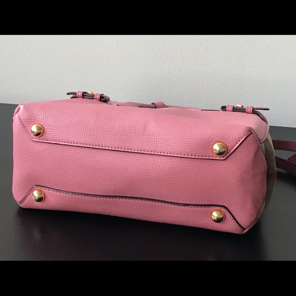 Burberry Pink House Check Leather Small Banner Top Handle Bag - Picture 3 of 6